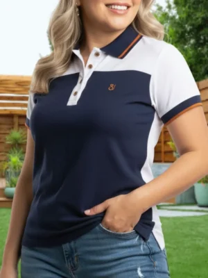 Azul_Ocre_Blanco_MLE7 Camiseta Polo Dama MLE7