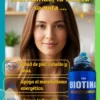 Beneficios_Biotina Imagen de rostro femenino y beneficios del producto.