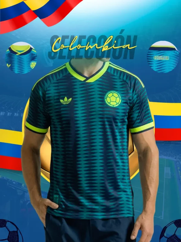 Camiseta Selección Colombia Azul Visitante Mujer y Hombre Encauchetada 1.1
