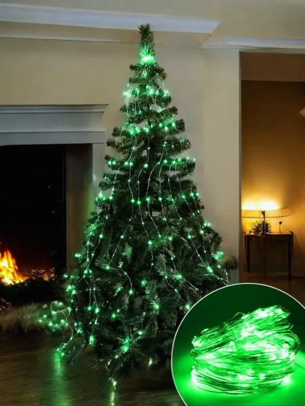 Fotografía de árbol cascada led verde