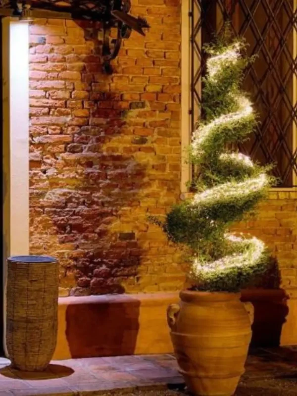 Fotografía de cascada alrededor árbol led blanco