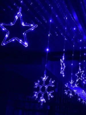 Imagen de la cortina de luces led estrellas y copos