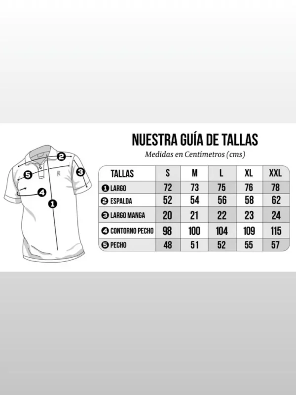 Imagen con las medidas de las camisetas