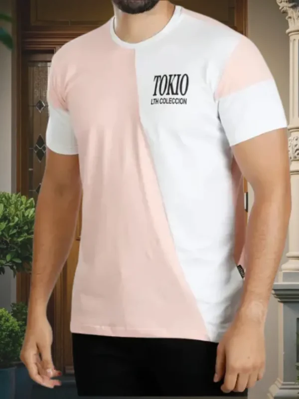 T_Rosado_Blanco Imagen de modelo con camiseta